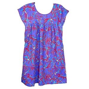 Vintage USA Women’s Size M Purple Red Hawaiian Tropical Print Short Dress MuuMuu